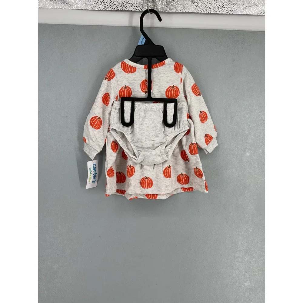 Carter's Baby Girl Dress Set Pumpkin Print Gray Orange 3-6M